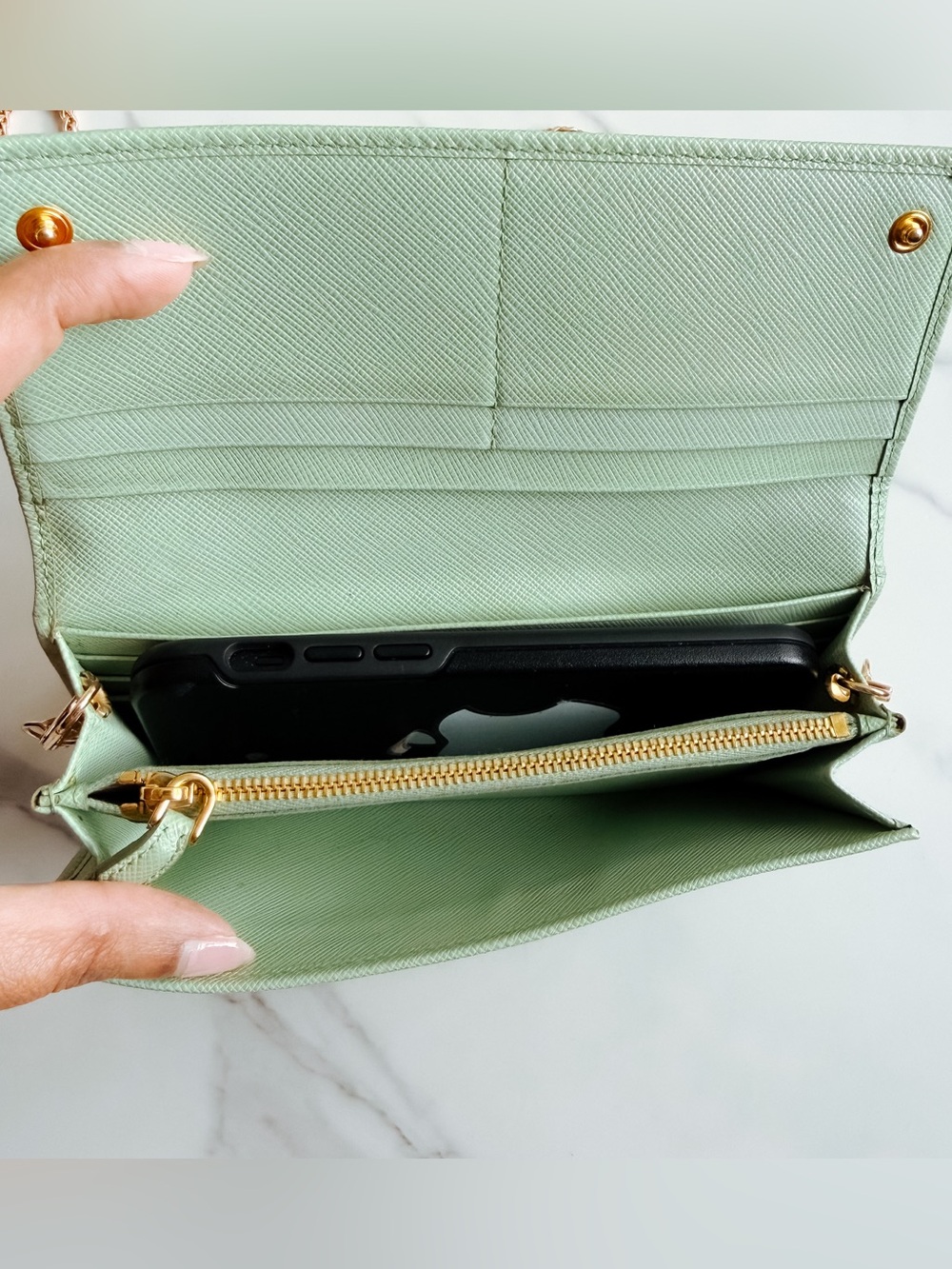 Prada Saffiano Mint green leather wallet on chain 🍃 - Picture 9 of 15